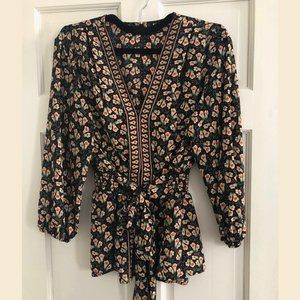 Max Studio 3/4 sleeve V-neck blouse Multicolor Florals Tie Waist